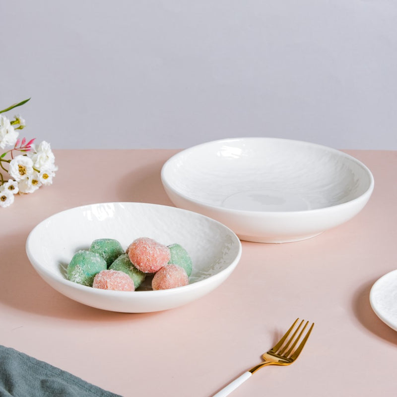 Frore Textured Ceramic Deep Dish White 8.5 Inch - Serving plate, pasta plate, lunch plate, deep plate | Plates for dining table & home decor