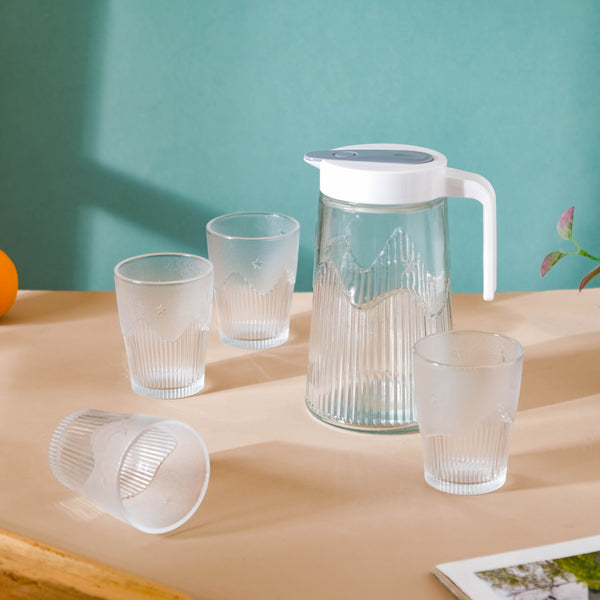 Jug and Glass Set of 5 - Tea set, glass jug set, glassware set | Drinkware set for Dining table & Home decor