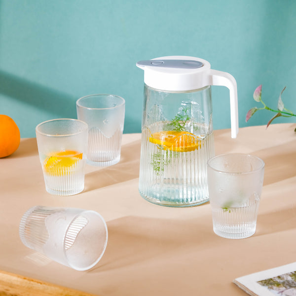 Jug and Glass Set of 5 - Tea set, glass jug set, glassware set | Drinkware set for Dining table & Home decor