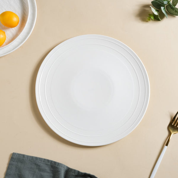 Serena Textured Ceramic Dinner Plate White 10 Inch - Serving plate, rice plate, ceramic dinner plates| Plates for dining table & home decor