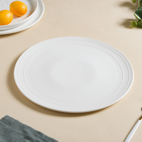 Serena Textured Ceramic Dinner Plate White 10 Inch - Serving plate, rice plate, ceramic dinner plates| Plates for dining table & home decor
