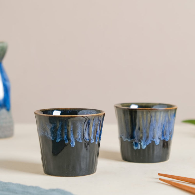 Sapphire Ceramic Tea Tumbler Blue Set Of 2 100 ml- Tea cup, coffee cup, cup for tea | Cups and Mugs for Office Table & Home Decoration