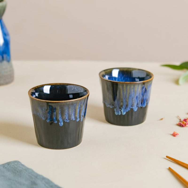 Sapphire Ceramic Tea Tumbler Blue Set Of 2 100 ml- Tea cup, coffee cup, cup for tea | Cups and Mugs for Office Table & Home Decoration