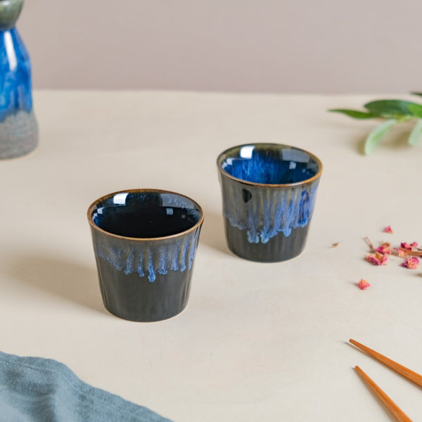 Sapphire Ceramic Tea Tumbler Blue Set Of 2 100 ml- Tea cup, coffee cup, cup for tea | Cups and Mugs for Office Table & Home Decoration
