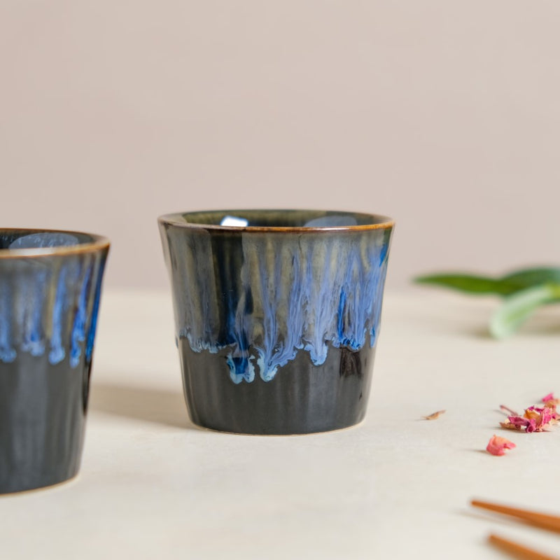 Sapphire Ceramic Tea Tumbler Blue Set Of 2 100 ml- Tea cup, coffee cup, cup for tea | Cups and Mugs for Office Table & Home Decoration