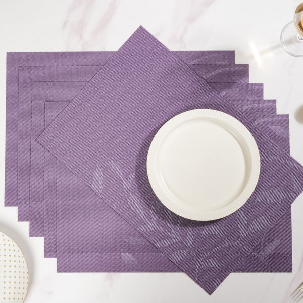 Leaves Reversible Table Mat Set Of 6 Purple 17.5x11.5 Inch