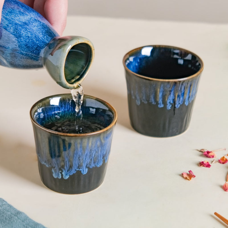 Sapphire Ceramic Tea Tumbler Blue Set Of 2 100 ml- Tea cup, coffee cup, cup for tea | Cups and Mugs for Office Table & Home Decoration