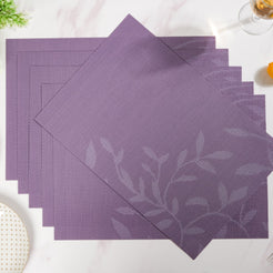 Leaves Reversible Table Mat Set Of 6 Purple 17.5x11.5 Inch