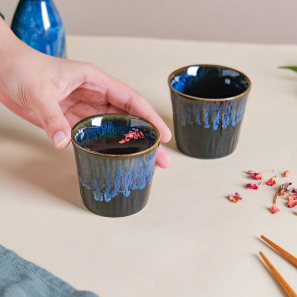 Sapphire Ceramic Tea Tumbler Blue Set Of 2 100 ml- Tea cup, coffee cup, cup for tea | Cups and Mugs for Office Table & Home Decoration