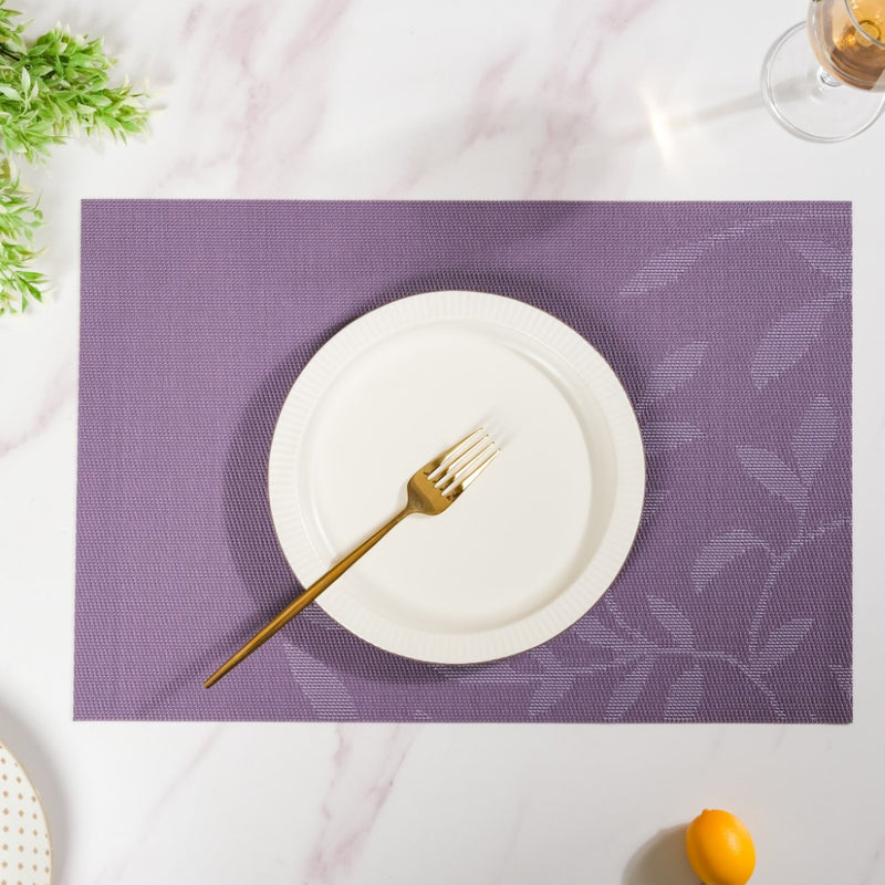 Leaves Reversible Table Mat Set Of 6 Purple 17.5x11.5 Inch