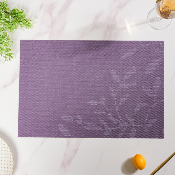 Leaves Reversible Table Mat Set Of 6 Purple 17.5x11.5 Inch