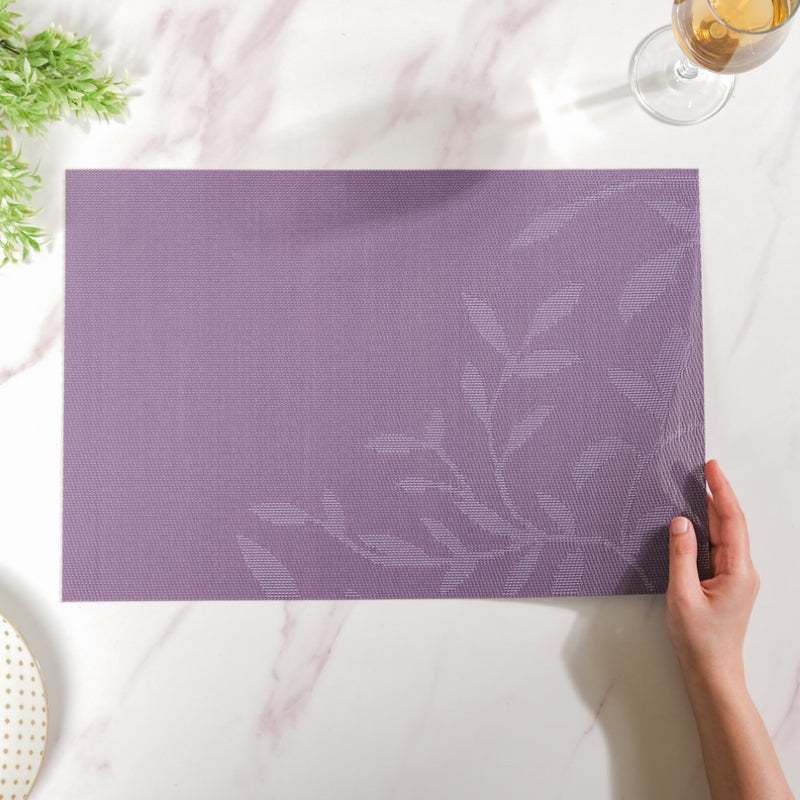 Leaves Reversible Table Mat Set Of 6 Purple 17.5x11.5 Inch