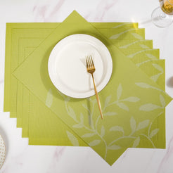 Leaves Reversible Table Mat Set Of 6 Green 17.5x11.5 Inch