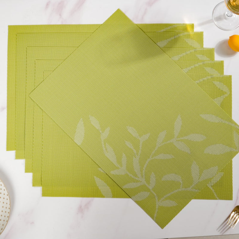 Leaves Reversible Table Mat Set Of 6 Green 17.5x11.5 Inch