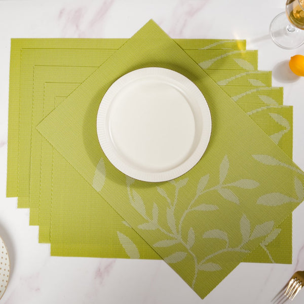 Leaves Reversible Table Mat Set Of 6 Green 17x11 Inch