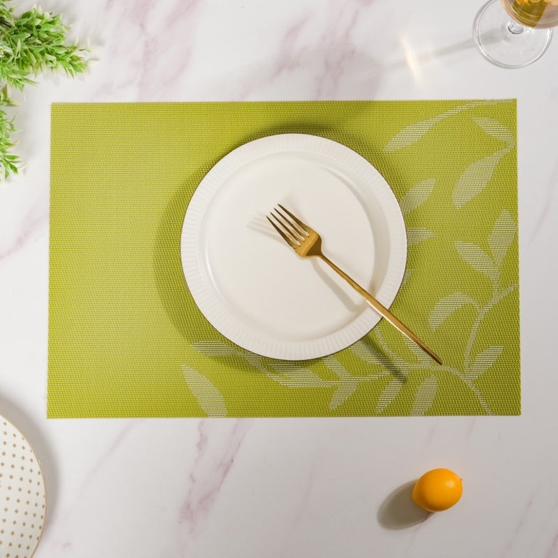 Leaves Reversible Table Mat Set Of 6 Green 17.5x11.5 Inch