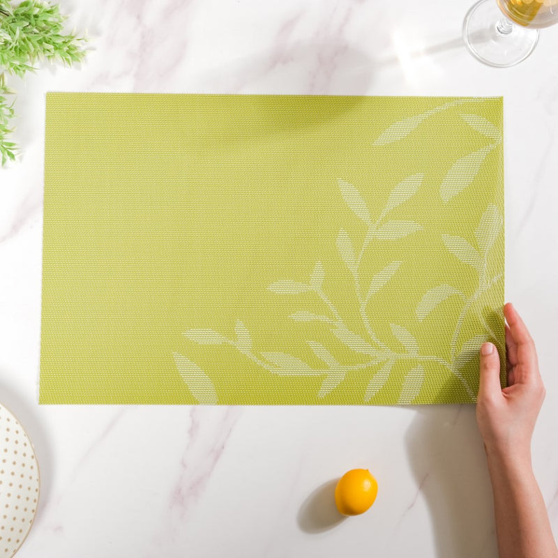 Leaves Reversible Table Mat Set Of 6 Green 17.5x11.5 Inch