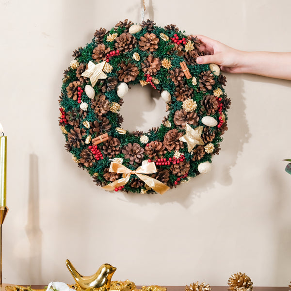 Merry Christmas Wreath Of Pinecones And Berries 13 Inch - Christmas wreath for wall decor &home decor | Festive & home decoration ideas
