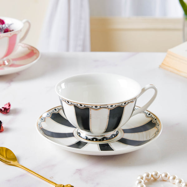 Opal Black Cup and Saucer Set 150 ml- Tea cup, coffee cup, cup for tea | Cups and Mugs for Office Table & Home Decoration