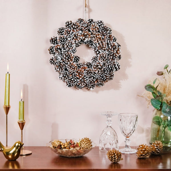 Christmas Wreath Of Snowy Pinecones 11 Inch - Christmas wreath for wall decor &home decor | Festive & home decoration ideas