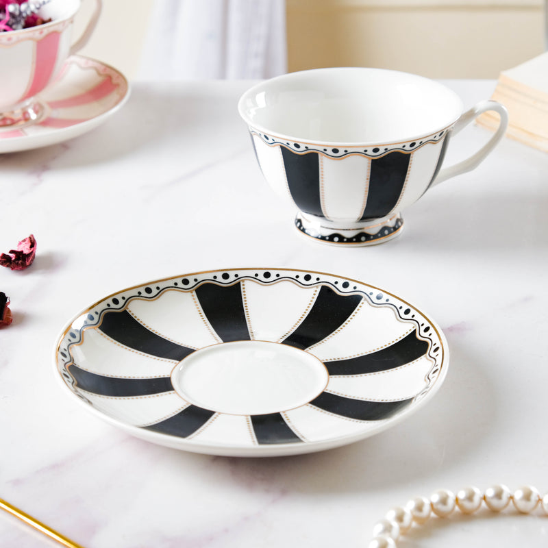 Opal Black Cup and Saucer Set 150 ml- Tea cup, coffee cup, cup for tea | Cups and Mugs for Office Table & Home Decoration