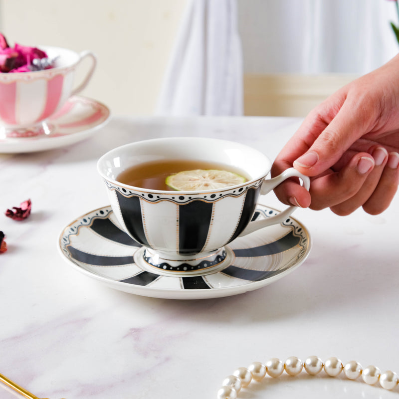 Opal Black Cup and Saucer Set 150 ml- Tea cup, coffee cup, cup for tea | Cups and Mugs for Office Table & Home Decoration