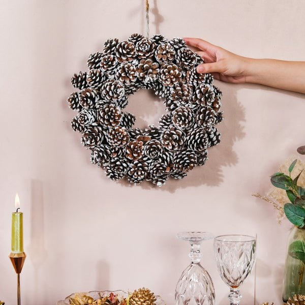 Christmas Wreath Of Snowy Pinecones 11 Inch - Christmas wreath for wall decor &home decor | Festive & home decoration ideas