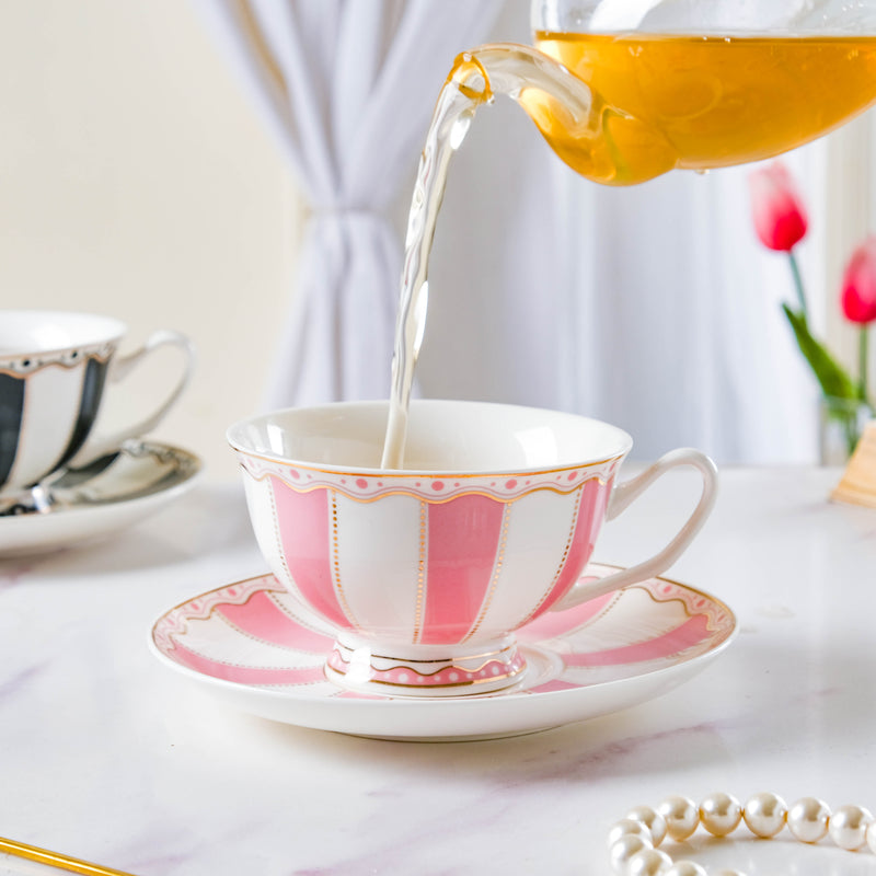 Azalea Pink Ceramic Cup and Saucer Set 150 ml- Tea cup, coffee cup, cup for tea | Cups and Mugs for Office Table & Home Decoration