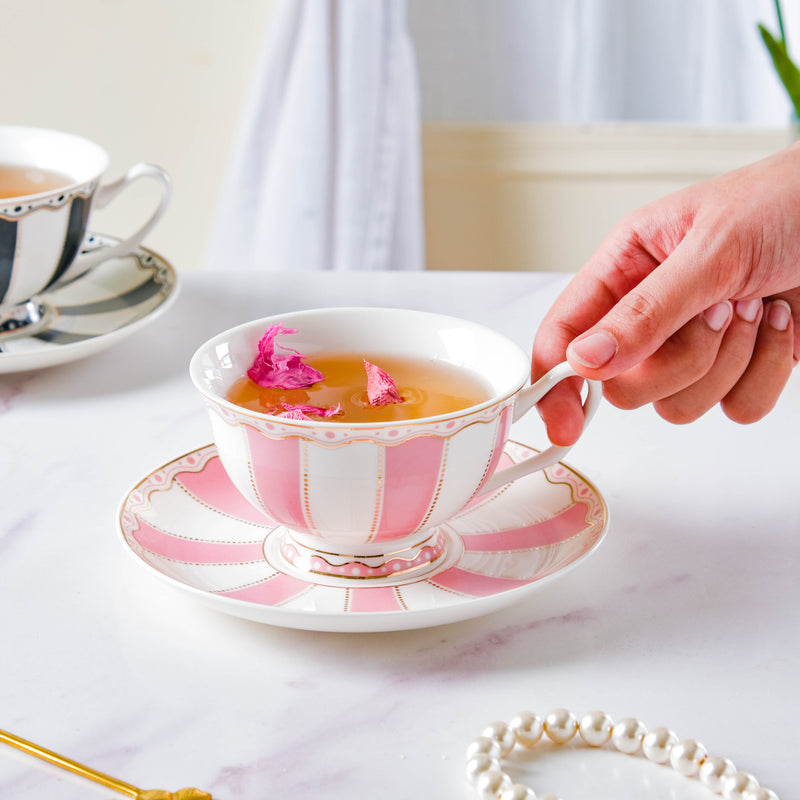 Azalea Pink Ceramic Cup and Saucer Set 150 ml- Tea cup, coffee cup, cup for tea | Cups and Mugs for Office Table & Home Decoration