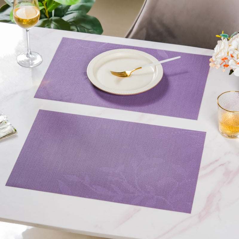 Leaves Reversible Table Mat Set Of 6 Purple 17.5x11.5 Inch