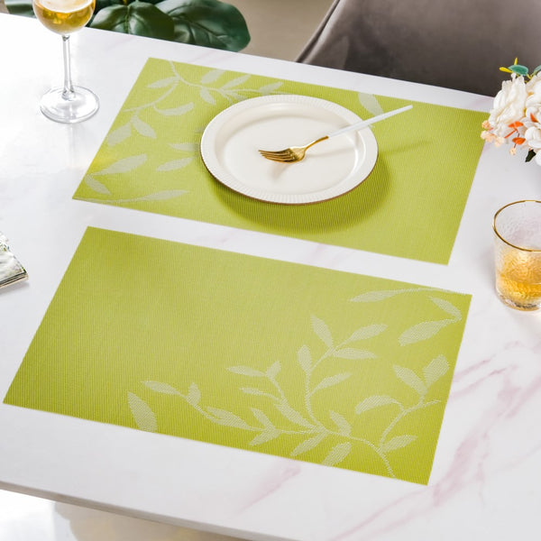 Leaves Reversible Table Mat Set Of 6 Green 17x11 Inch Online - Premium ...