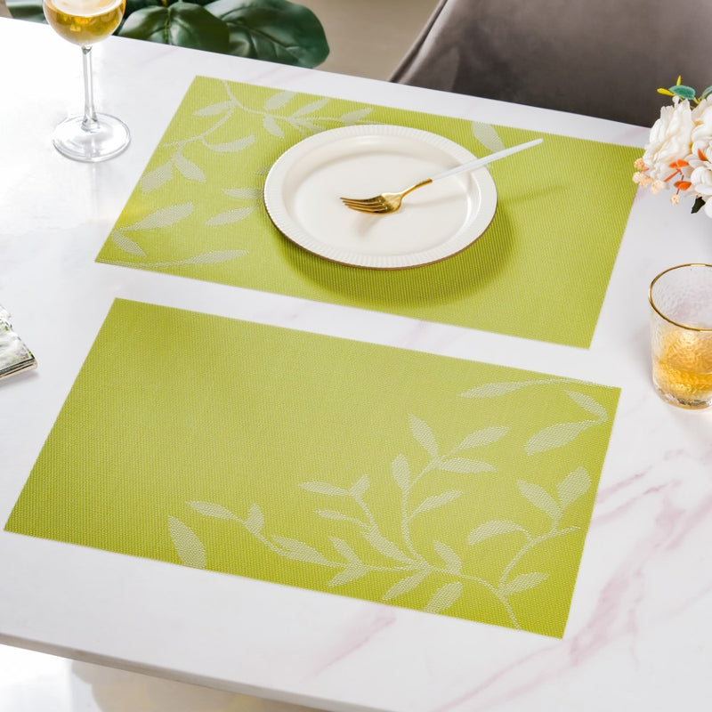 Leaves Reversible Table Mat Set Of 6 Green 17.5x11.5 Inch