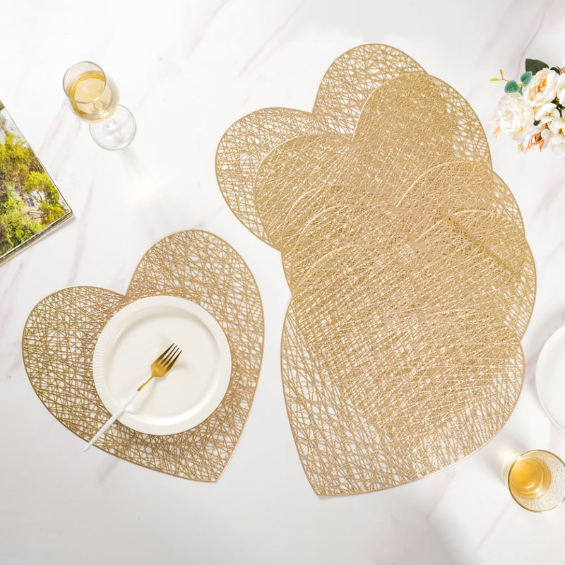 Glimmering Heart Table Mat Gold Set of 6 15 Inch