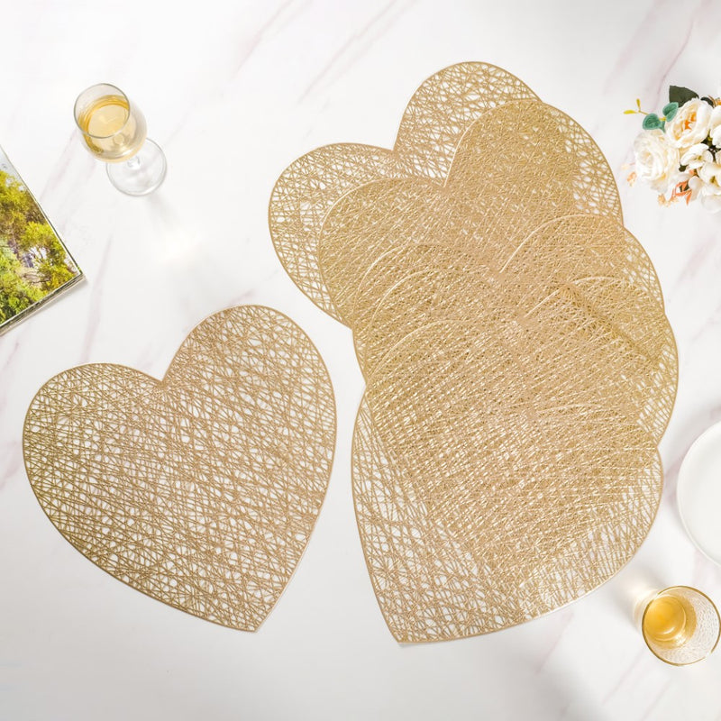 Glimmering Heart Table Mat Gold Set of 6 15 Inch