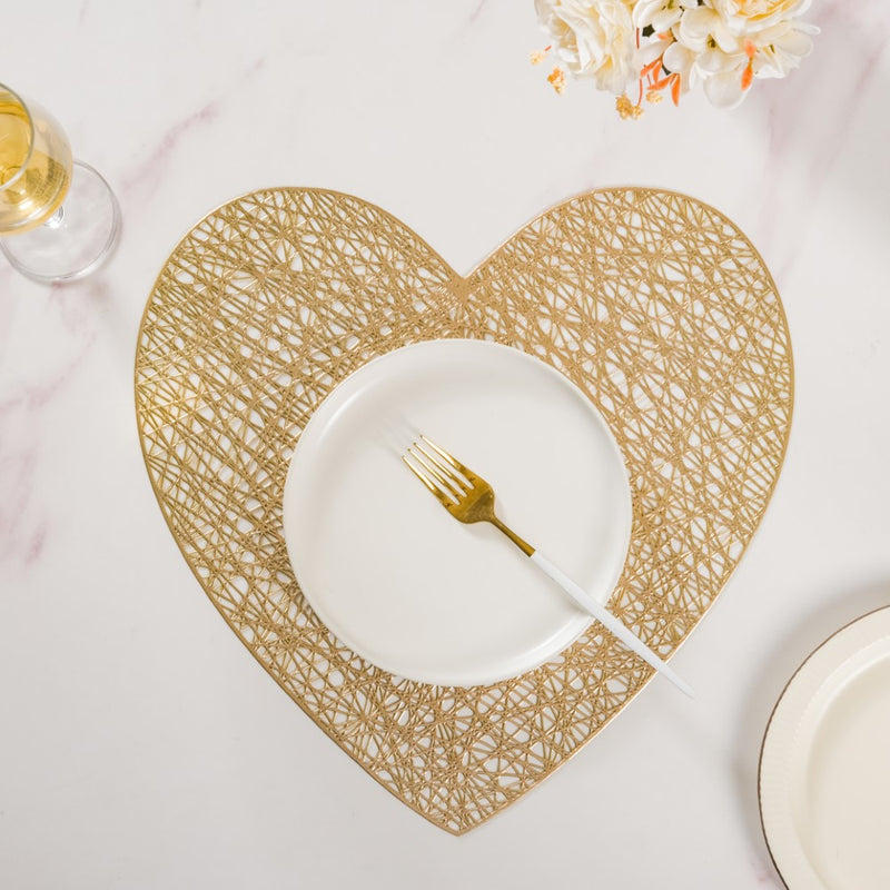 Glimmering Heart Table Mat Gold Set of 6 15 Inch
