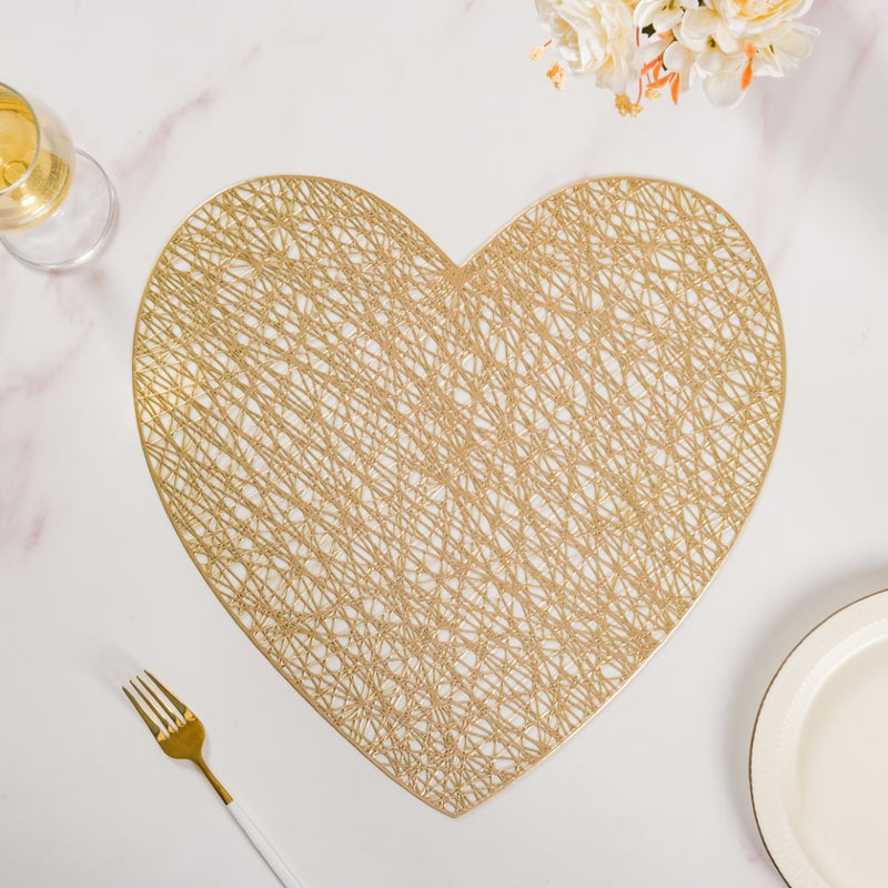 Glimmering Heart Table Mat Gold Set of 6 15 Inch