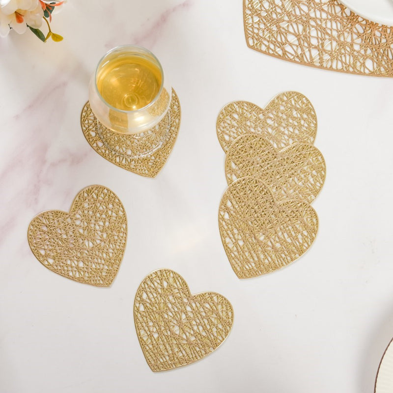 Glimmering Heart Coaster Gold Set of 6