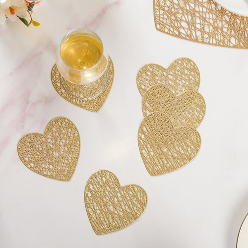 Glimmering Heart Coaster Gold Set of 6