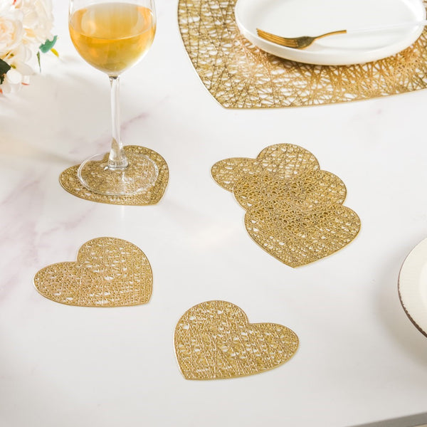 Glimmering Heart Coaster Gold Set of 6