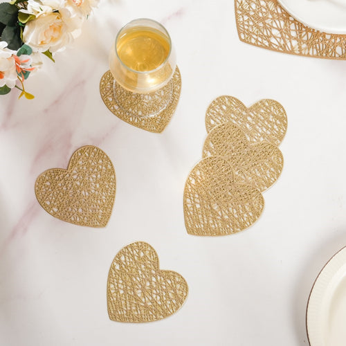 Glimmering Heart Coaster Gold Set of 6