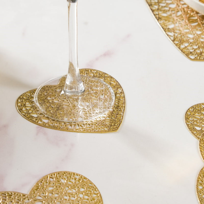 Glimmering Heart Coaster Gold Set of 6