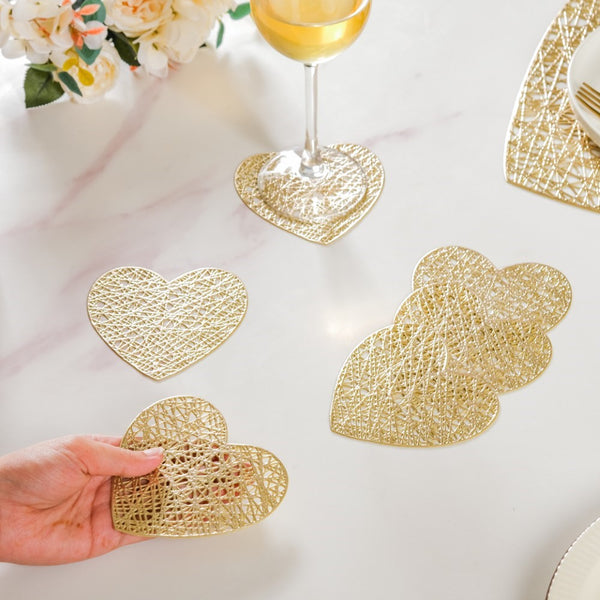 Glimmering Heart Coaster Gold Set of 6