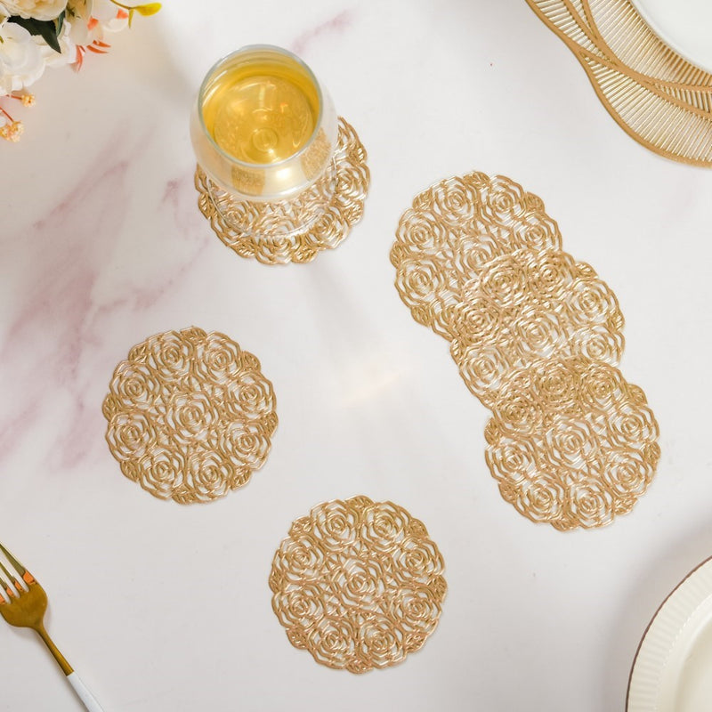 Rose Bouquet Coaster Gold Set of 6