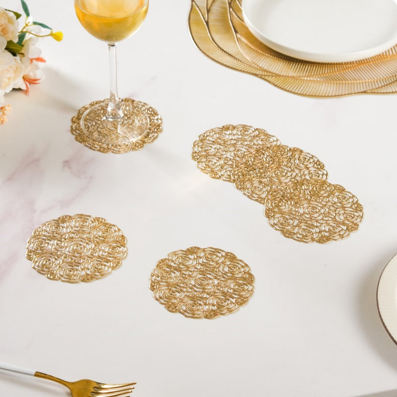Rose Bouquet Coaster Gold Set of 6