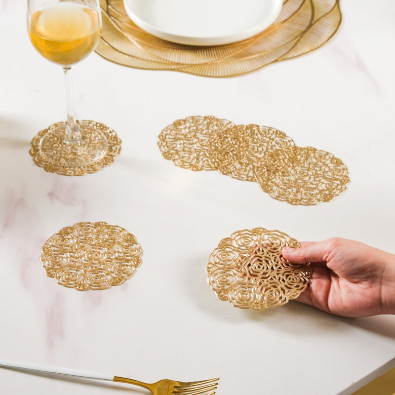 Rose Bouquet Coaster Gold Set of 6