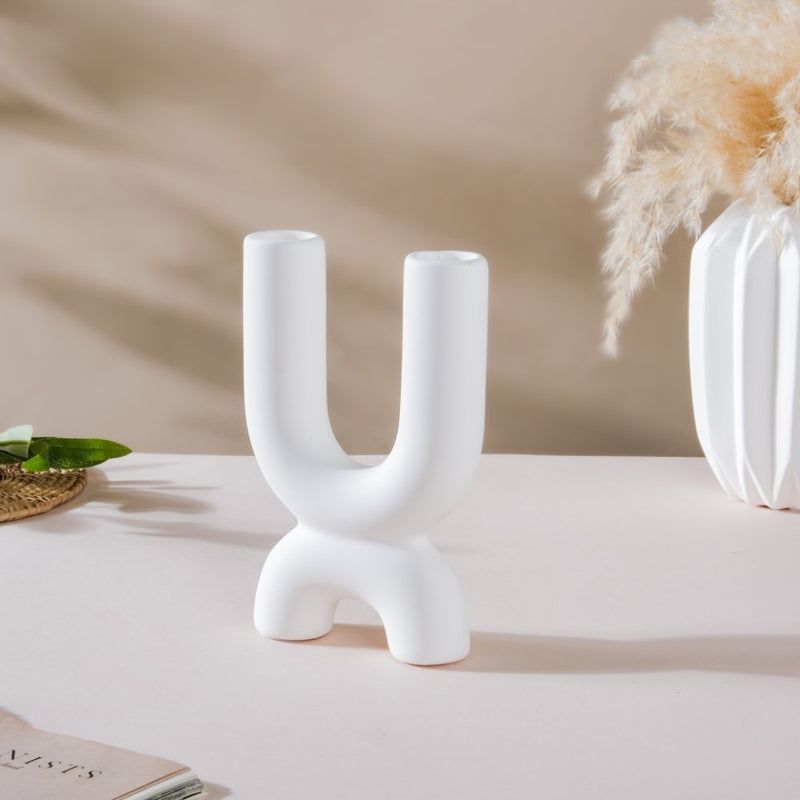 Ultra Mod Matte Ceramic 2 Arm Candle Holder - Candle stand | Room decoration items