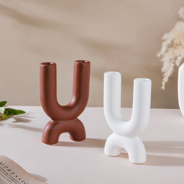 Ultra Mod Matte Ceramic 2 Arm Candle Holder - Candle stand | Room decoration items
