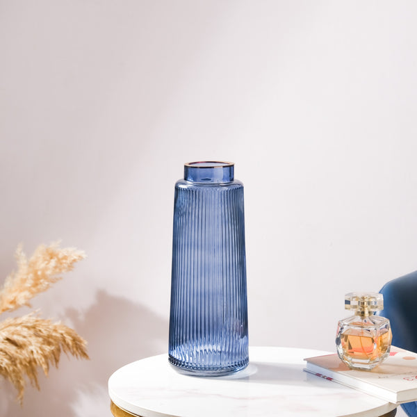 Modern Ribbed Bouquet Glass Vase Blue