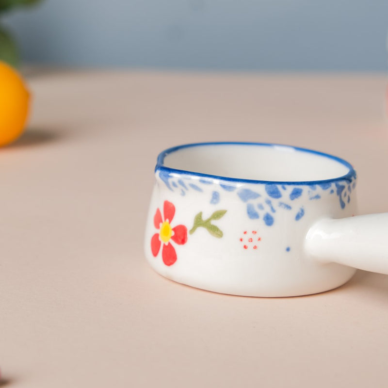 Floral Ceramic Creamer With Handle Blue Small - Dip bowls, mini bowls, ceramic dip bowls, small ceramic bowls