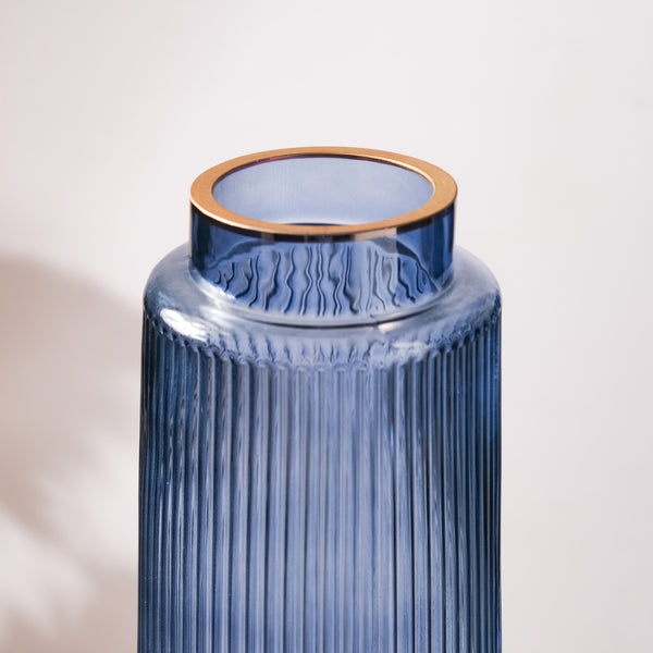 Modern Ribbed Bouquet Glass Vase Blue